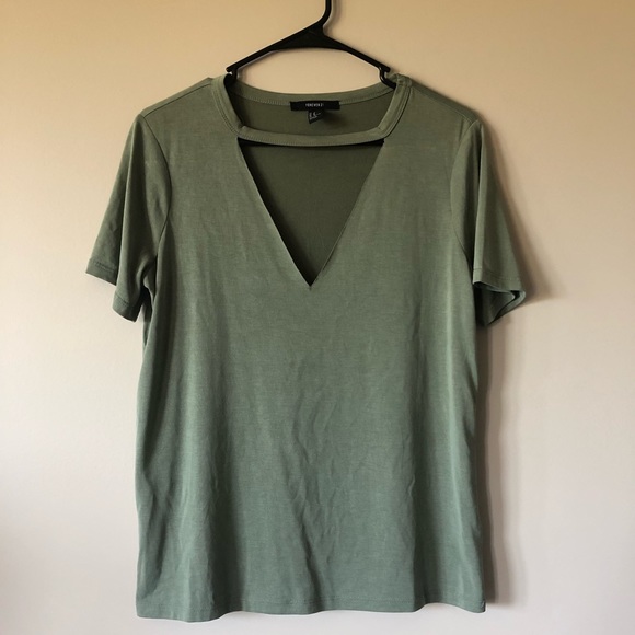 Forever 21 Tops - Green deep V v-neck t-shirt Forever 21 Tops - Green deep V v-neck t-shirt